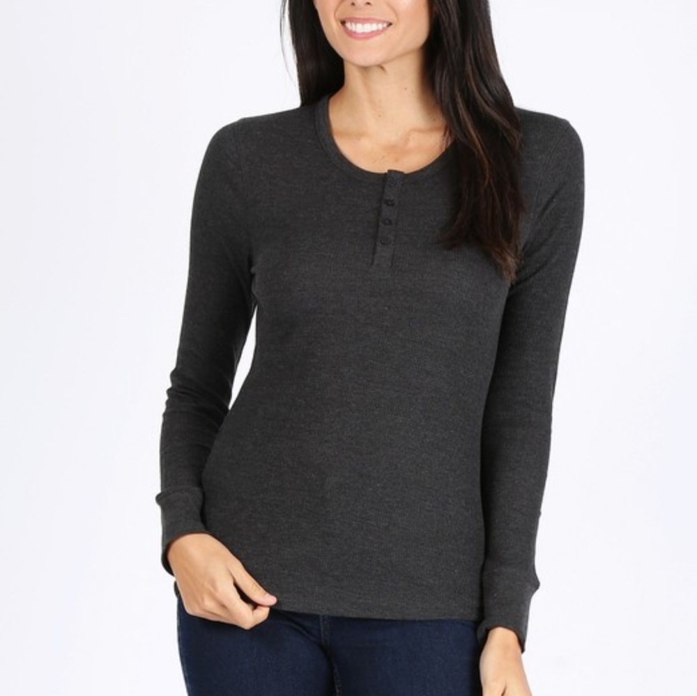 Basic Henly Neck Waffle Knit Thermal Top